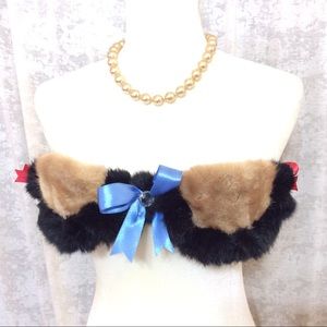 'Miley' Mink & Rabbit Fur Ribboned Bra Top